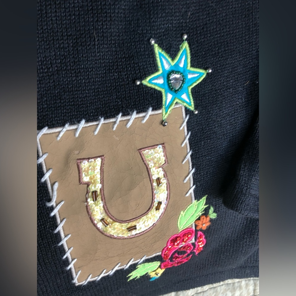 Susan Graver Black V-Neck Sweater with Colorful Embroidery - Picture 4 of 13